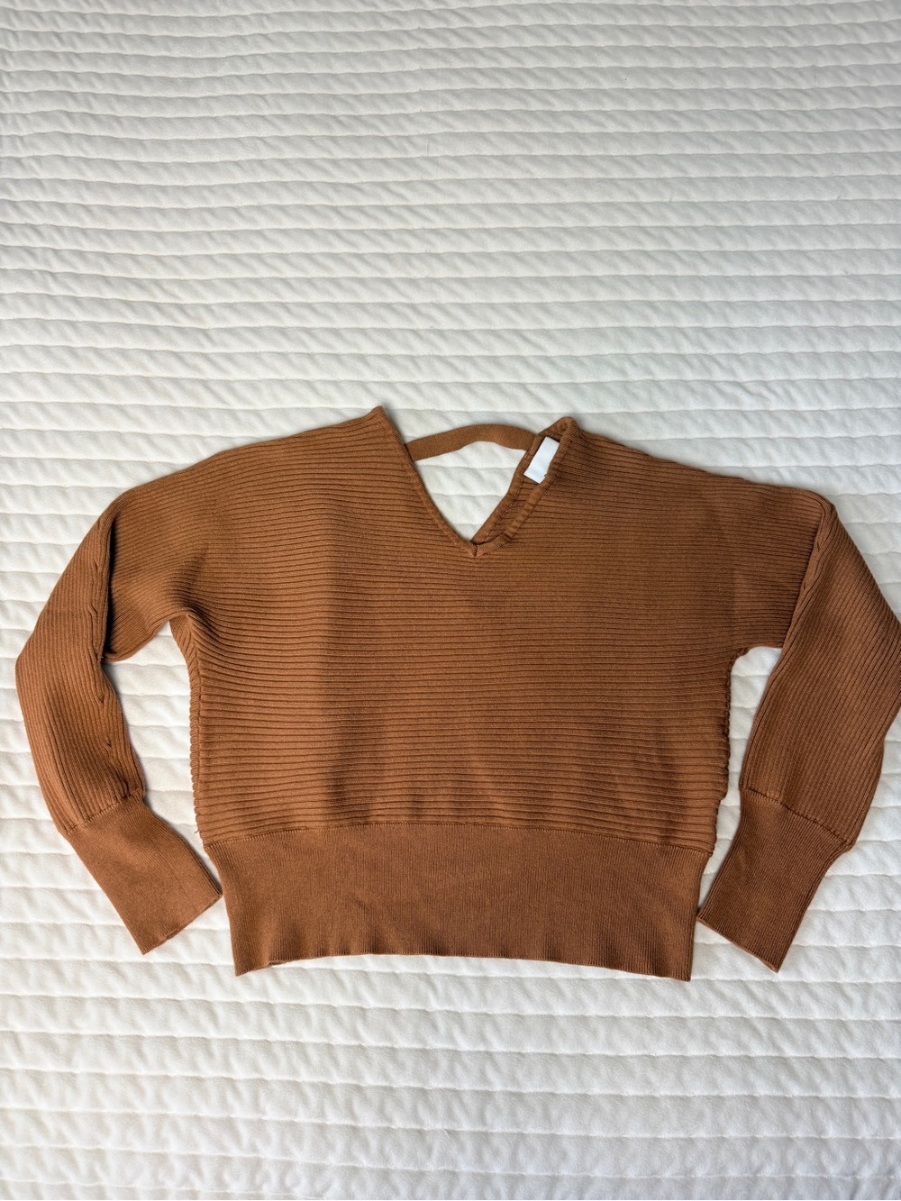 Pink Rose Camel Brown Ribbed Open Back Dolman Knit Sweater Size M